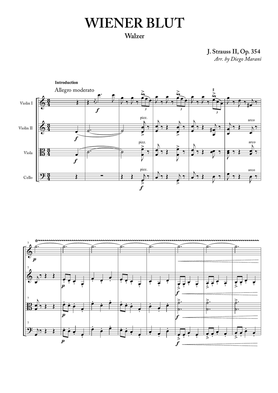 Wiener Blut for String Quartet Wiener Blut for String Quartet String Quartet scores gallery preview page 1