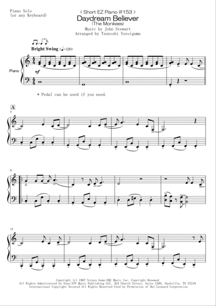 Daydream Believer Daydream Believer Easy Piano scores gallery preview page 1