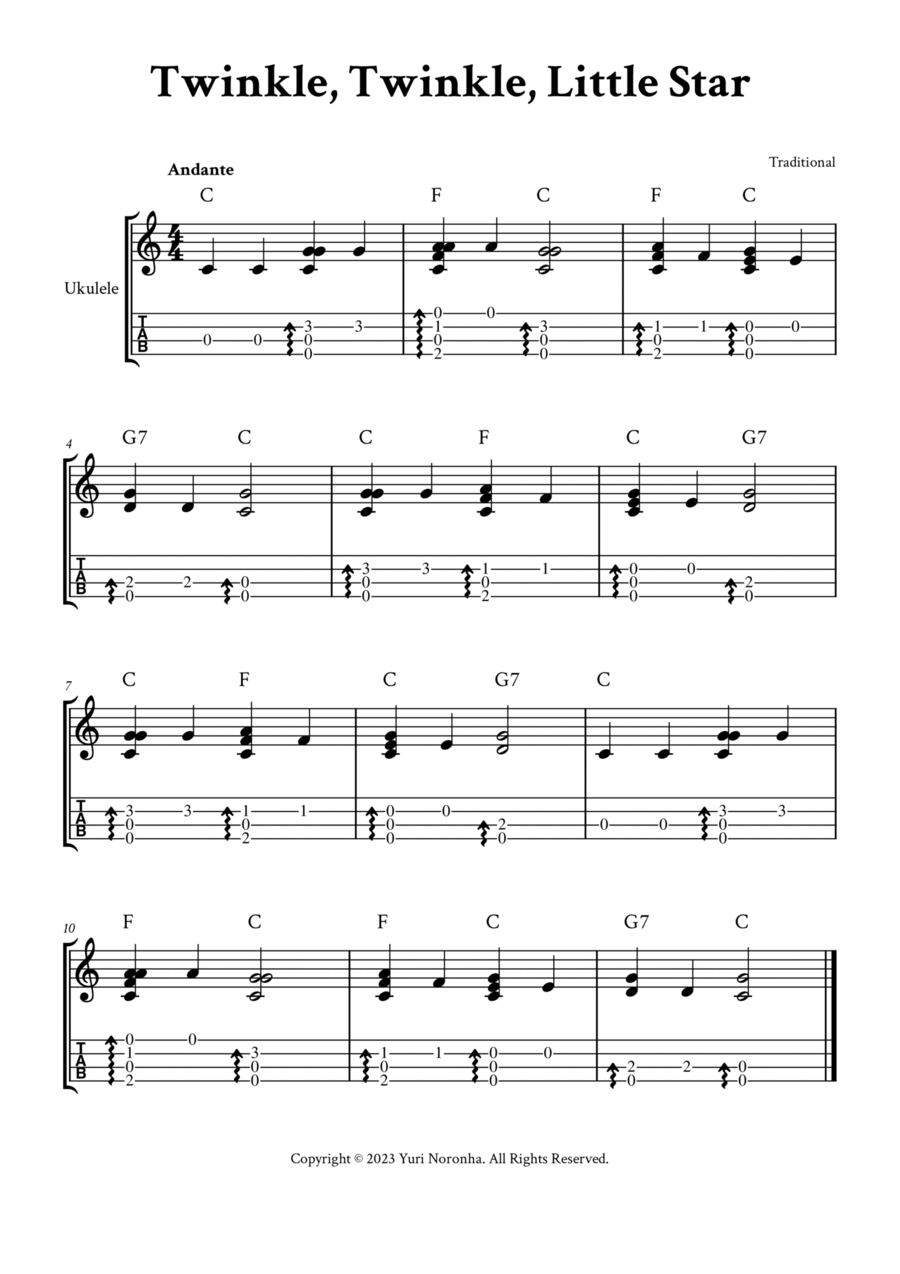 Twinkle Twinkle Little Star - Fingerstyle Ukulele (with TAB) Ukulele scores gallery preview page 1