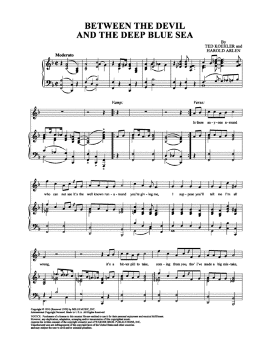 Between the Devil and the Deep Blue Sea Piano, Vocal, Guitar scores gallery preview page 1