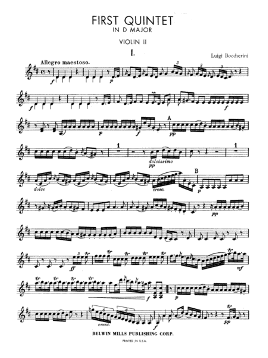Boccherini: First Quintet in D Major, for Two Violins, Viola, Cello and Guitar Viola scores gallery preview page 1