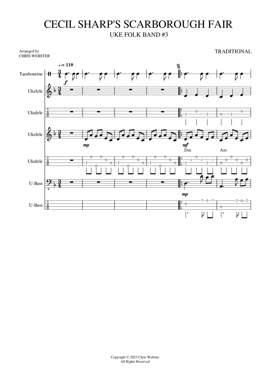 Uke Folk Band #3: Cecil Sharp's Scarborough Fair - Score Only Small Ensemble scores gallery preview page 1
