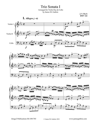 Book cover for BACH: Trio Sonata No. 1 BWV 525 for Violin Duo & Cello