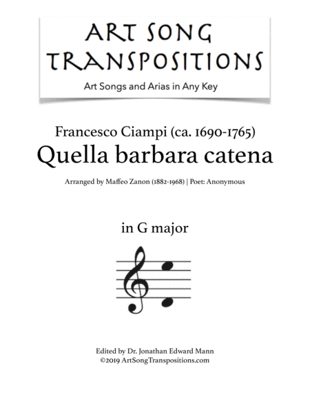 CIAMPI: Quella barbara catena (transposed to G major)
