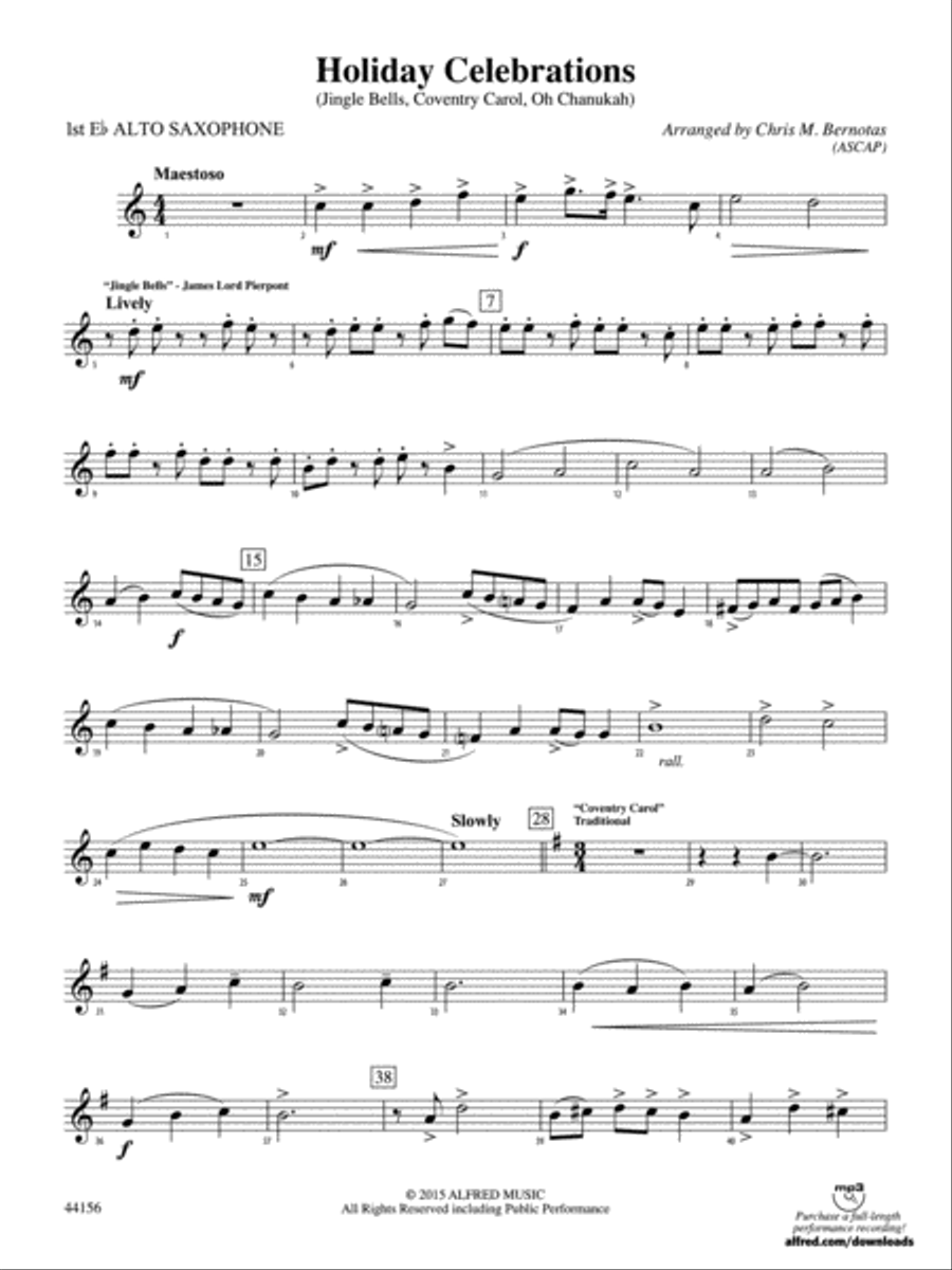 Holiday Celebrations: E-flat Alto Saxophone Concert Band scores gallery preview page 1