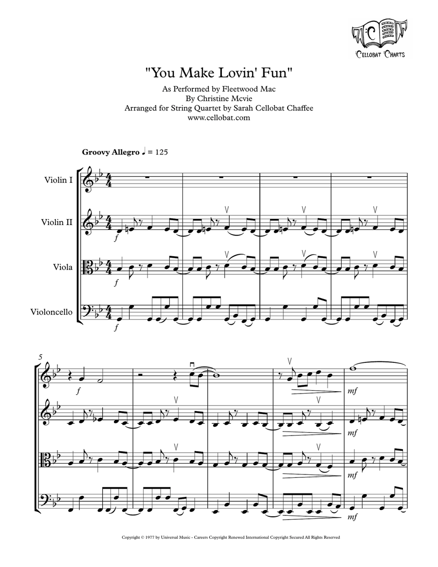 You Make Lovin' Fun String Quartet scores gallery preview page 1