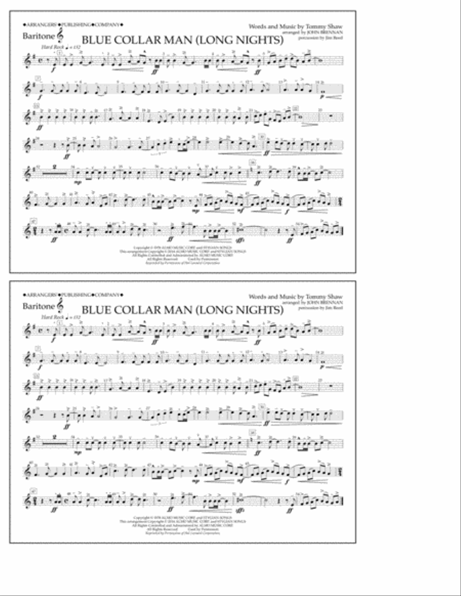 Blue Collar Man (Long Nights) - Baritone T.C. Marching Band scores gallery preview page 1