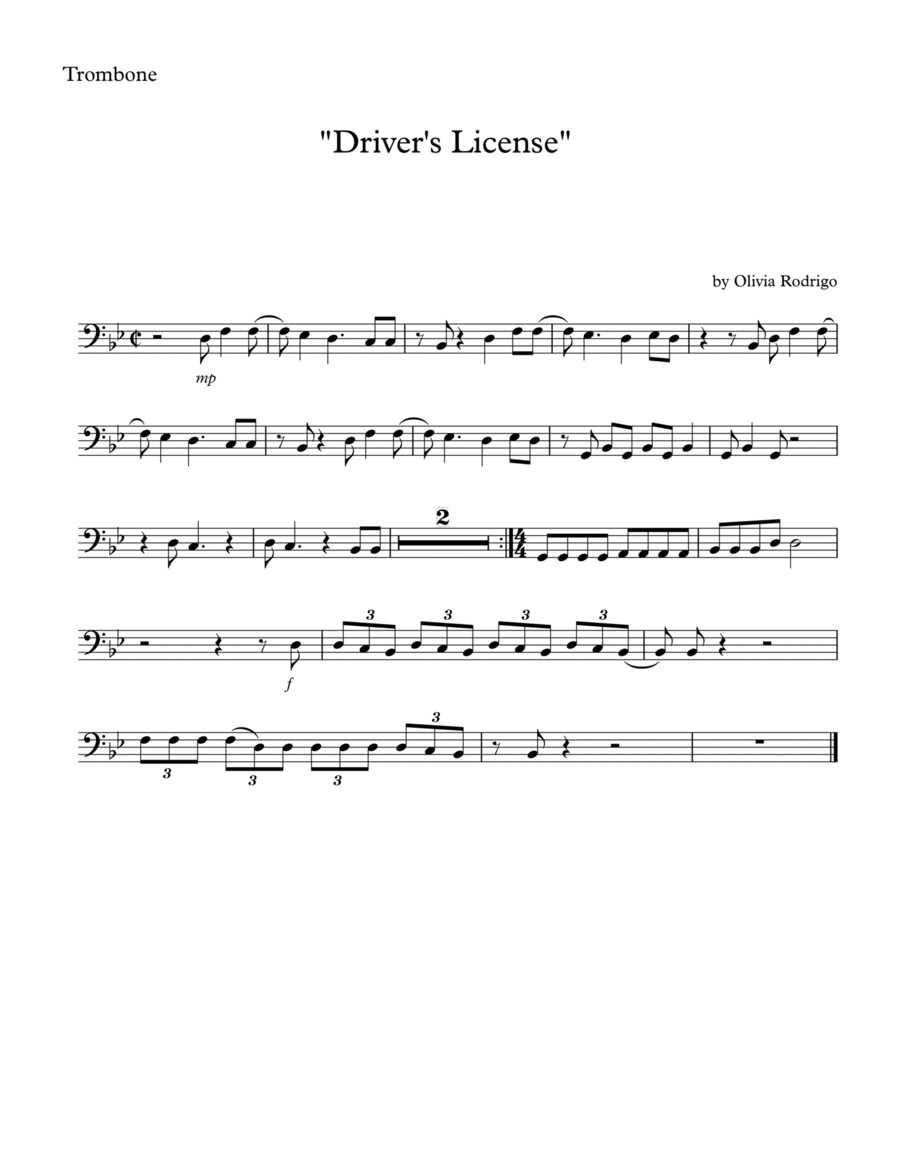Drivers License Trombone Solo scores gallery preview page 1