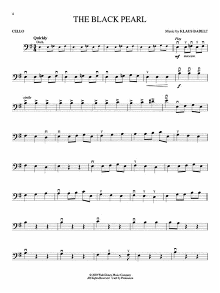 Pirates of the Caribbean Cello by Klaus Badelt Cello Sheet