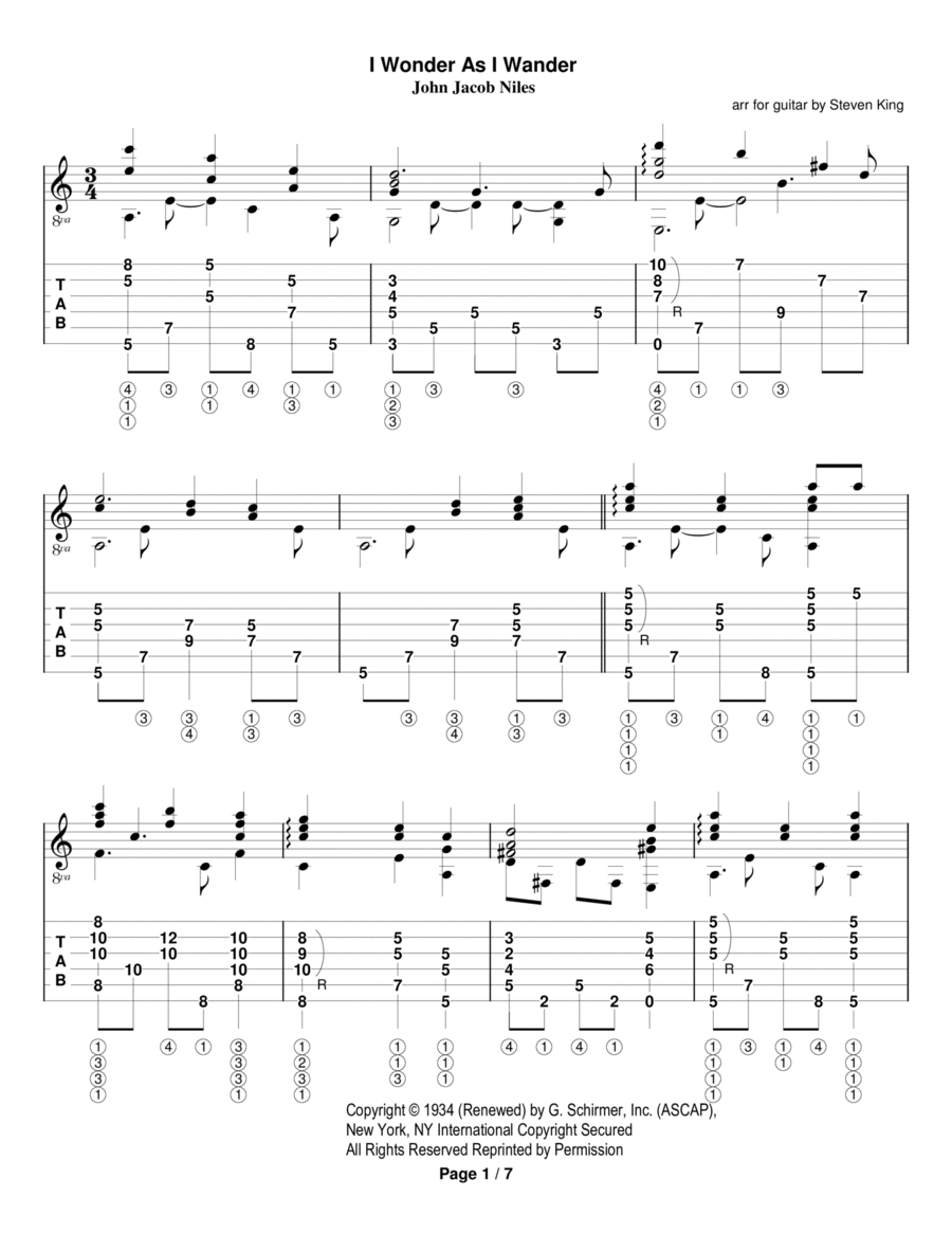 I Wonder As I Wander Guitar Solo scores gallery preview page 1