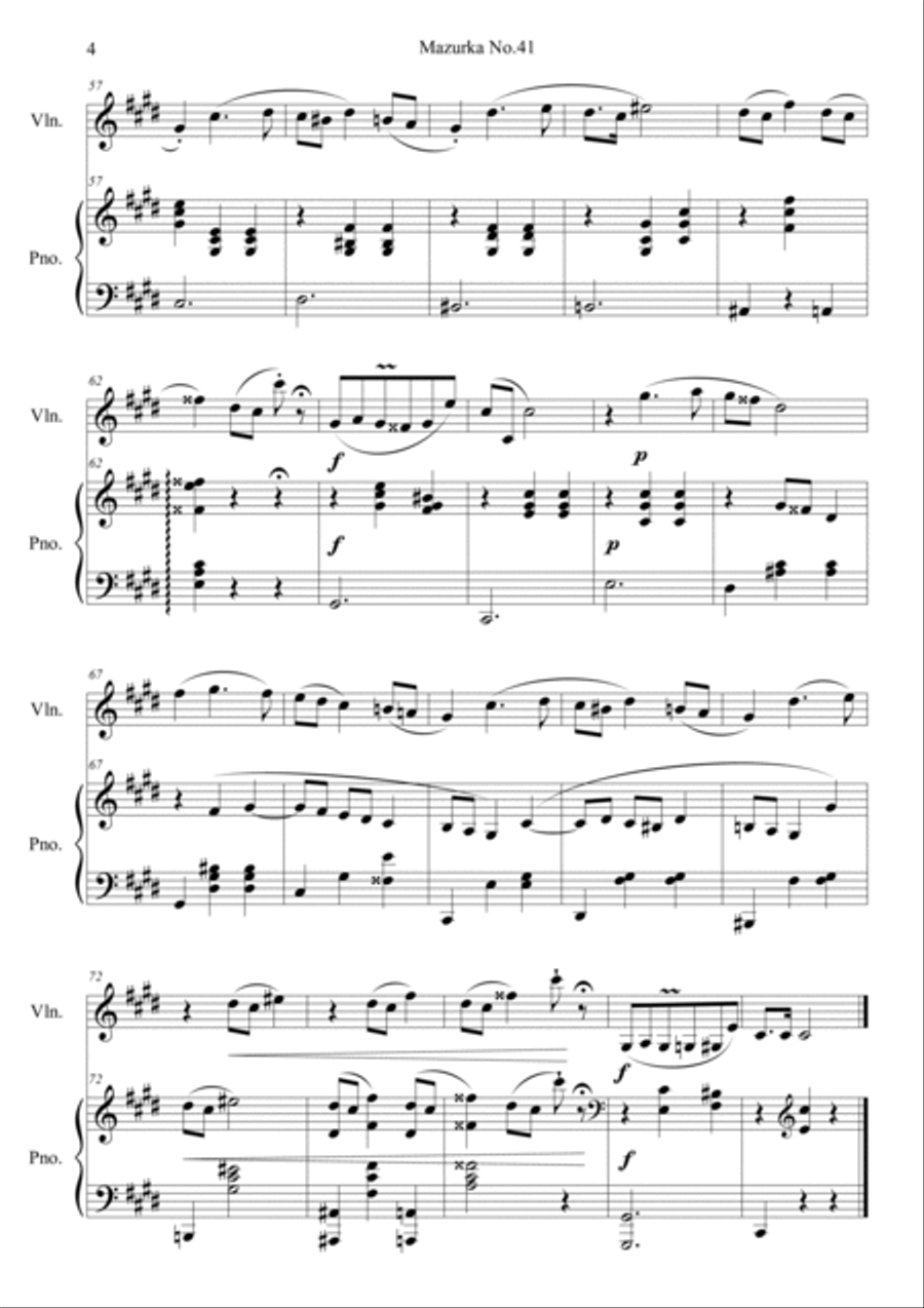 Mazurka No.41 Op. 63 No. 3 Violin Solo scores gallery preview page 4