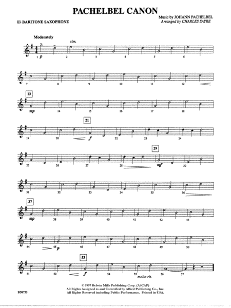 Pachelbel Canon: E-flat Baritone Saxophone