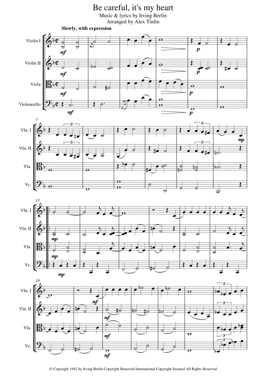 Be Careful, It's My Heart String Quartet scores gallery preview page 1
