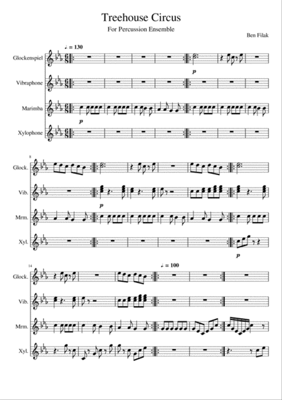 Treehouse Circus Percussion Ensemble scores gallery preview page 1