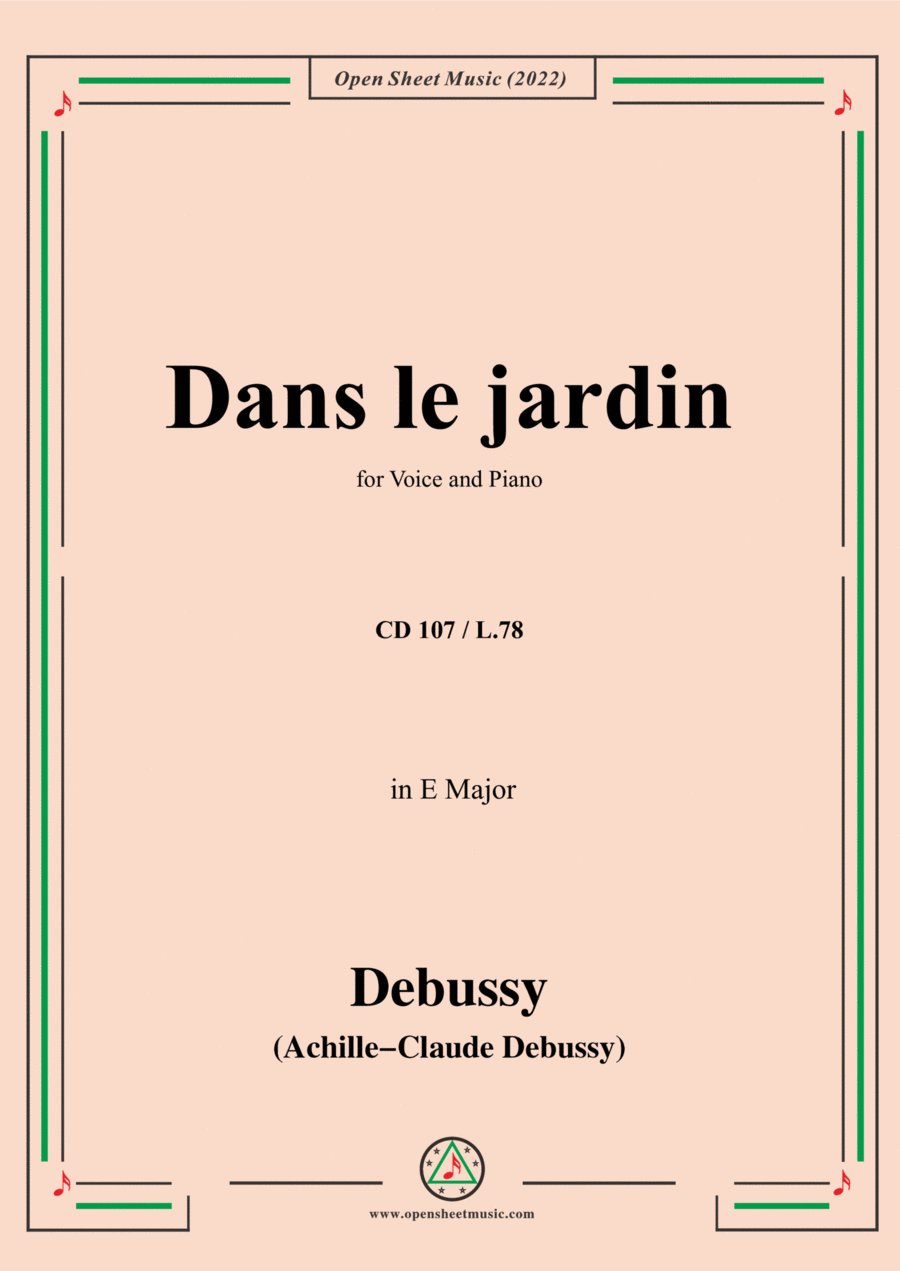 Debussy-Dans le jardin,in E Major,CD 107;L.78,for Voice and Piano Voice Solo scores gallery preview page 1