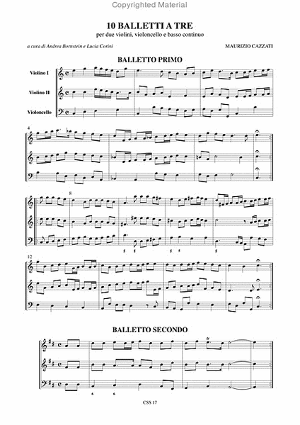 10 Balletti a tre for 2 Violins, Violoncello and Continuo