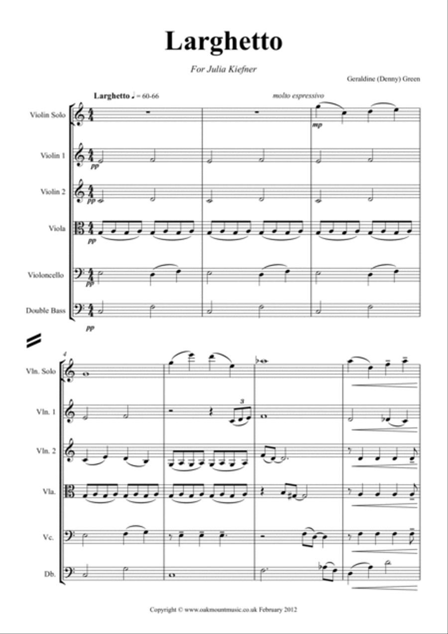 Larghetto, for Solo Violin and Strings (Standard Arrangement)
