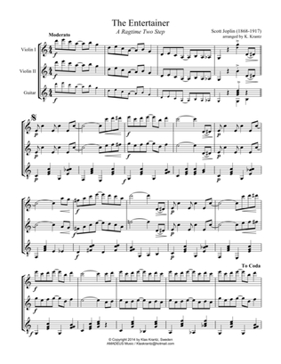 The Entertainer, Ragtime for violin duet and guitar (easy, abridged)