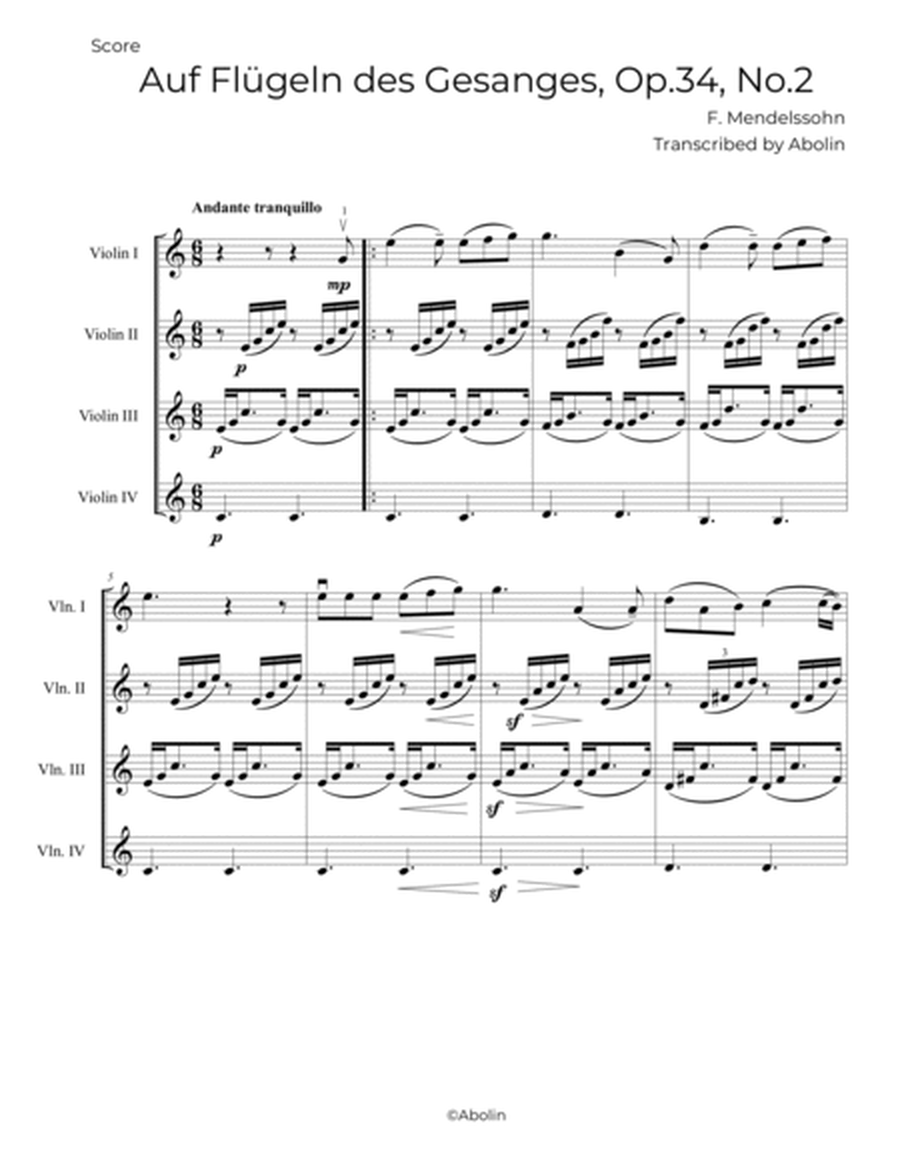 Mendelssohn: On Wings of Song, Op.34, No.2 - arr. for Violin Quartet image number null