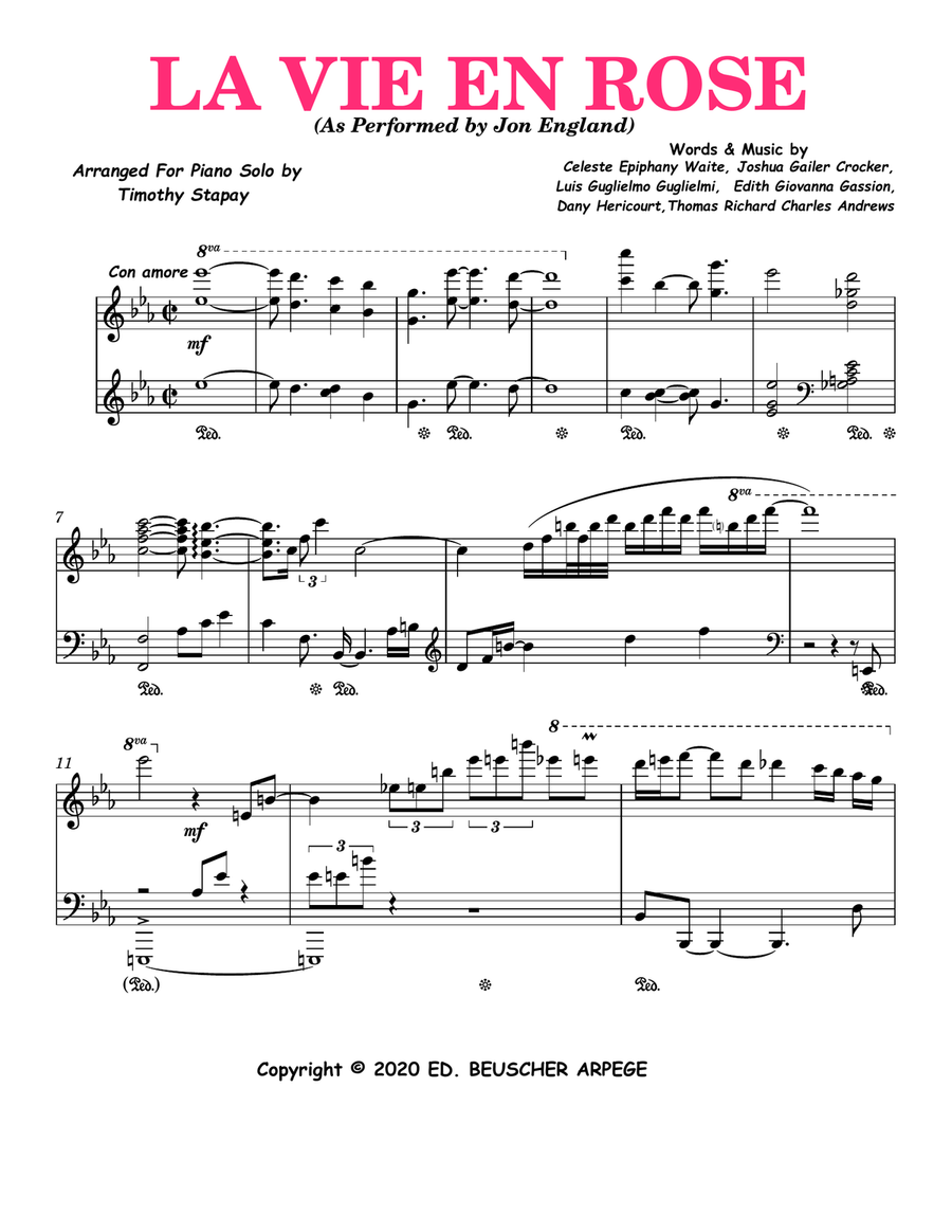 Loving La Vie En Rose Piano Solo scores gallery preview page 1