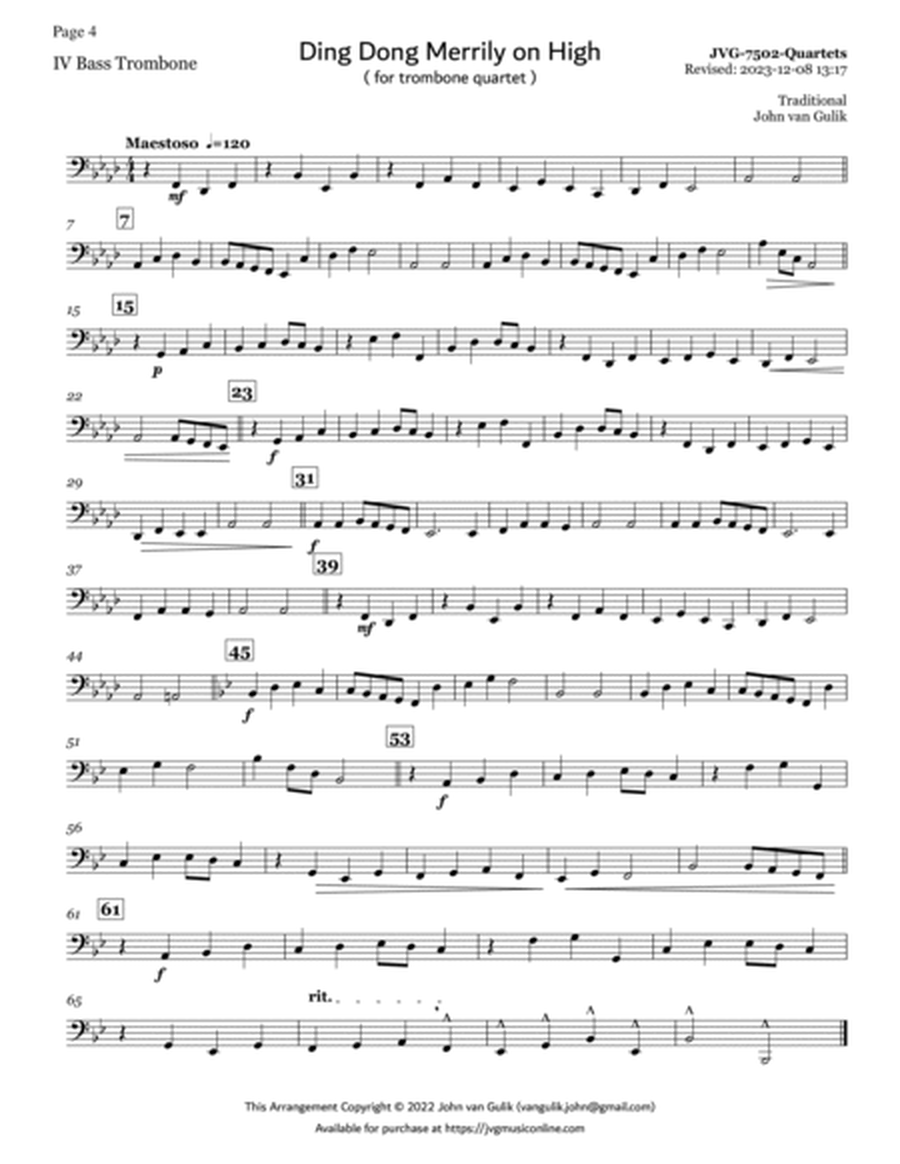 Trombone Quartets For Christmas Vol 2 - Part 4 - Bass Clef