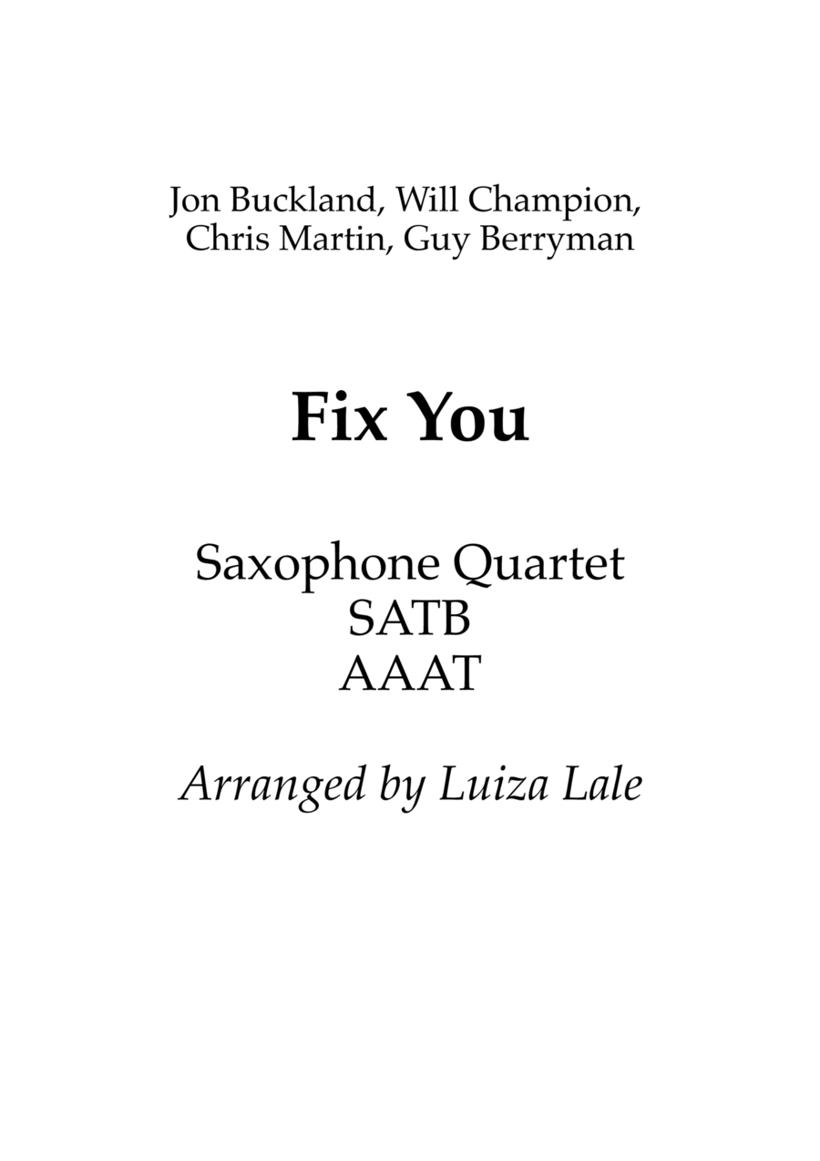 Fix You Saxophone Quartet scores gallery preview page 1