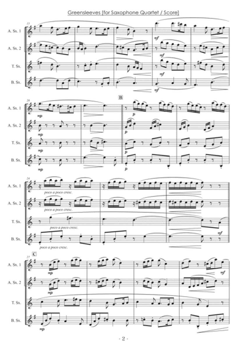 Greensleeves [Saxophone Quartet] - Score Only image number null