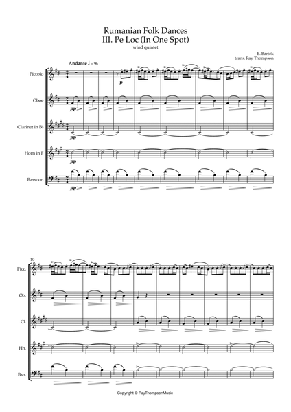 Bartók: Rumanian Folk Dances Sz.56 - 3 Pe Loc (In One Spot) - wind quintet image number null