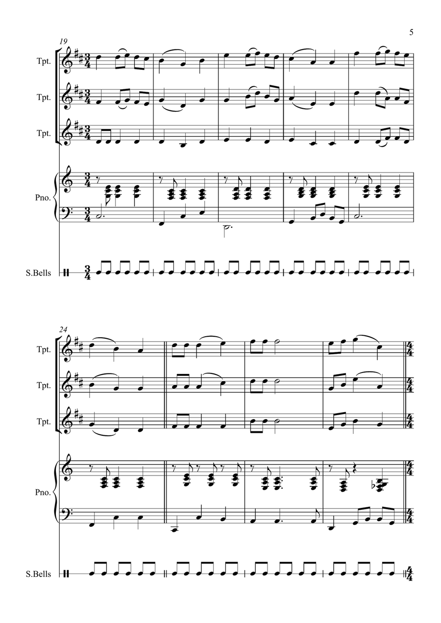 Christmas Carol Chaos for Trumpet Trio and Piano Trumpet Trio scores gallery preview page 5
