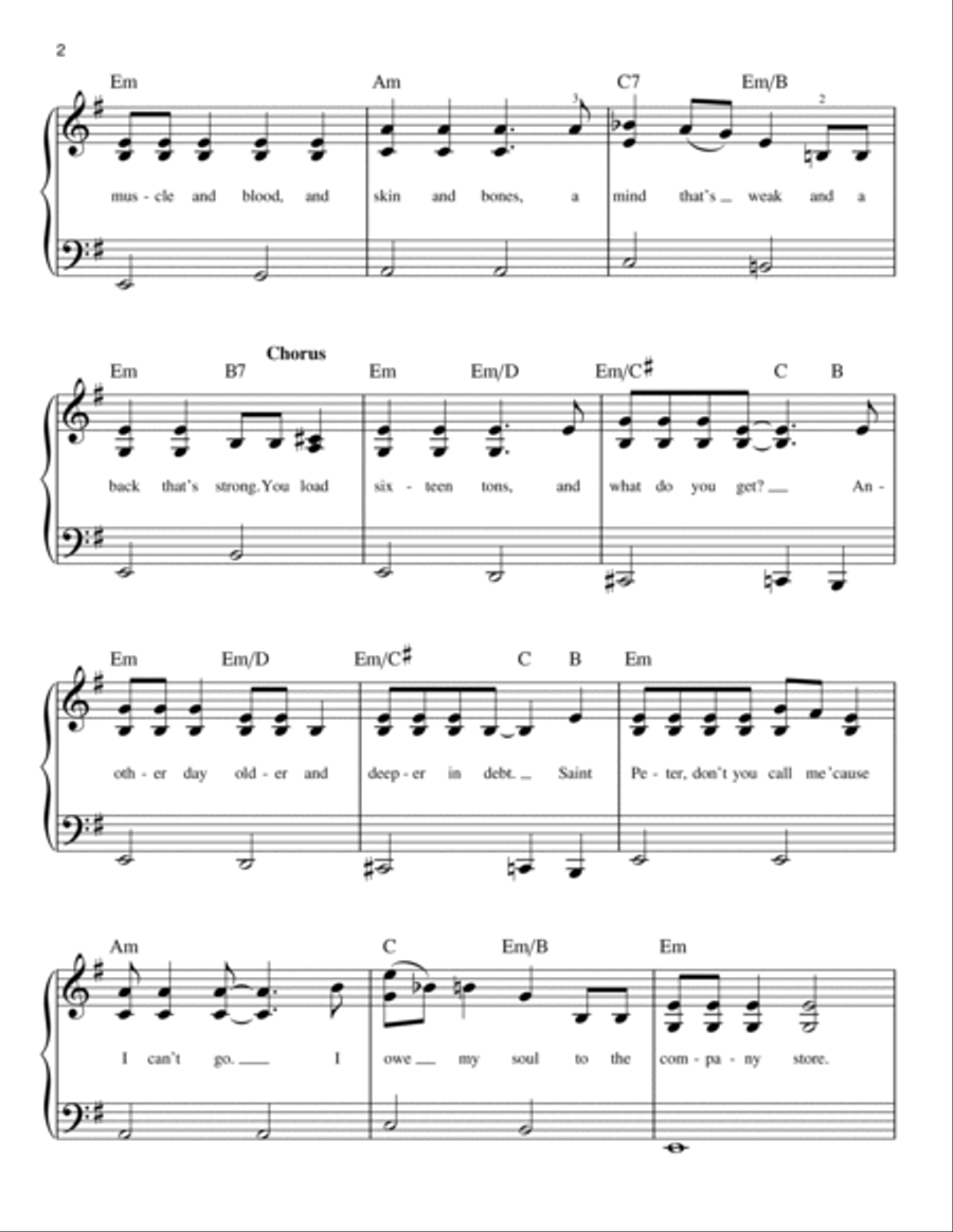 Sixteen Tons Easy Piano scores gallery preview page 2