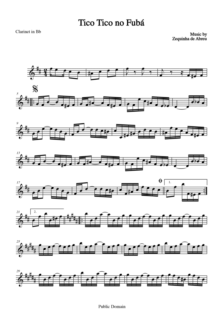 Tico Tico no Fubá by Zequinha de Abreu for Clarinet in Bb B-Flat Clarinet scores gallery preview page 1