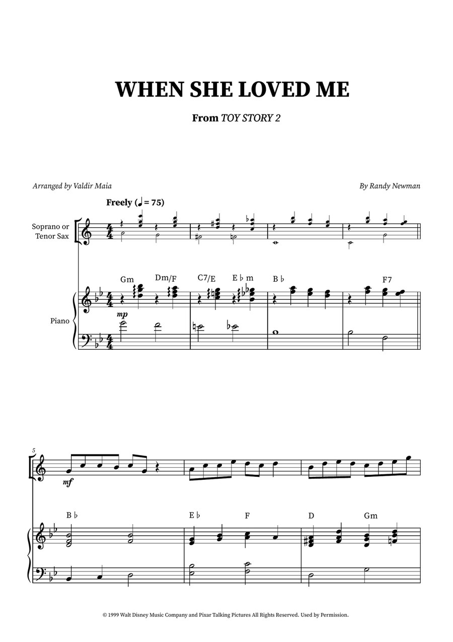 When She Loved Me Tenor Saxophone scores gallery preview page 1
