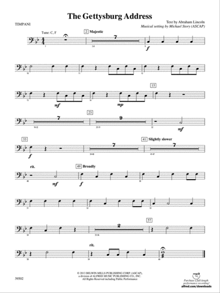The Gettysburg Address: Timpani Concert Band scores gallery preview page 1