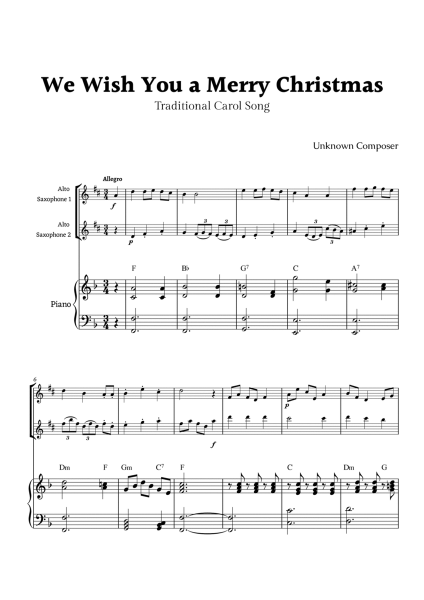 We Wish you a Merry Christmas for Alto Sax Duet with Piano image number null