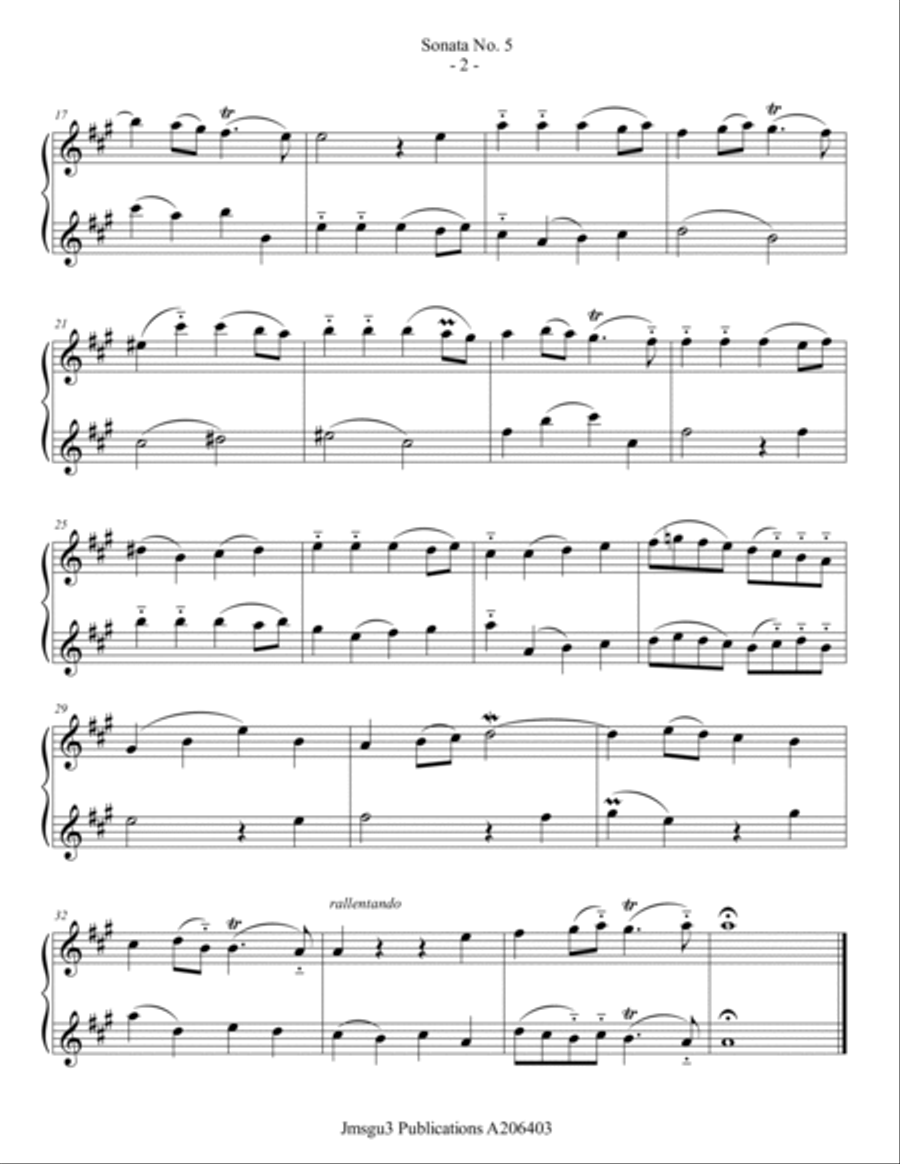 Loeillet: Sonata No. 5 for Soprano Sax Duo Woodwind Duet scores gallery preview page 2