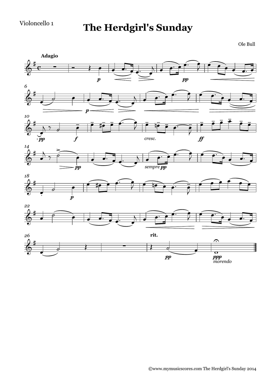 Ole Bull The Herdgirl's Sunday for Cello Octet String Orchestra scores gallery preview page 4