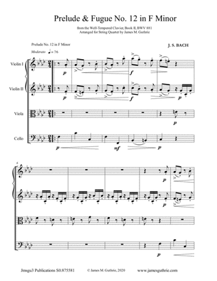 BACH: Prelude & Fugue No. 12 in F Minor, BWV 881 for String Quartet