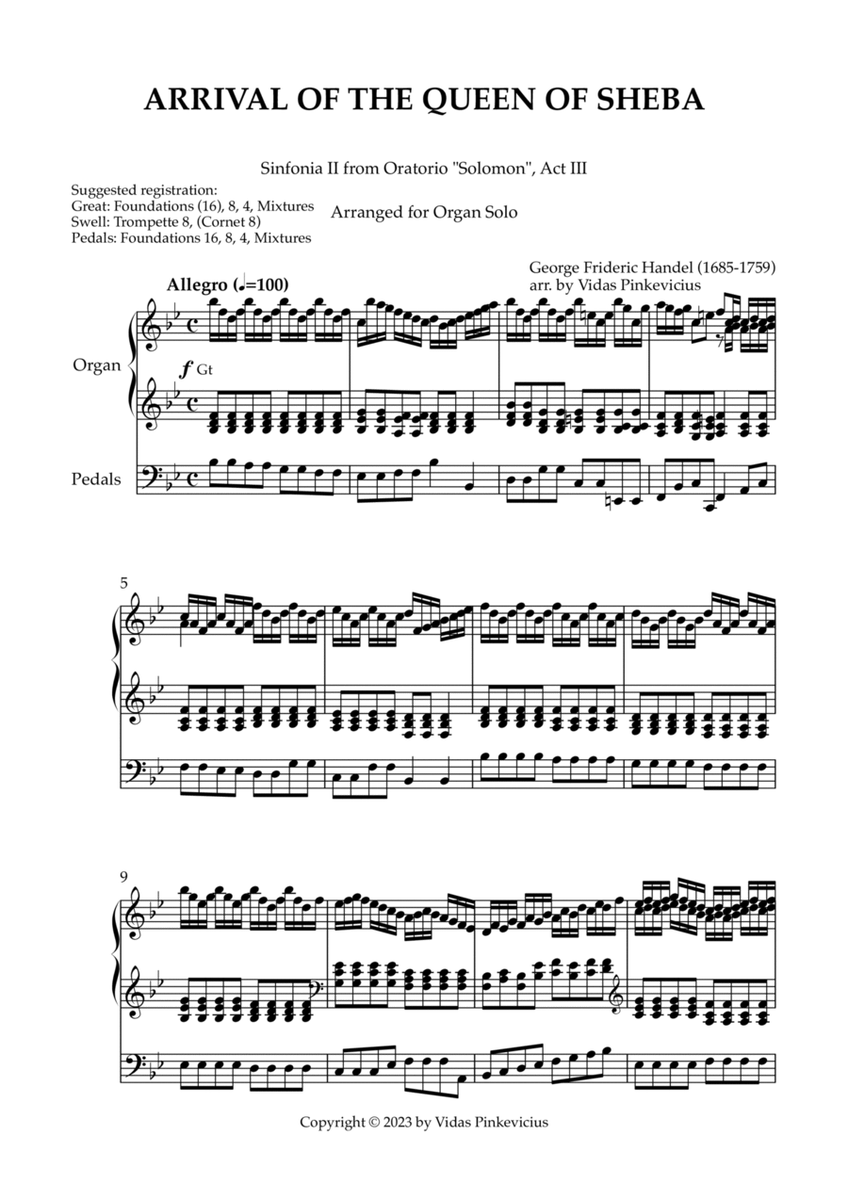 Arrival of the Queen of Sheba (arr. for Organ Solo)