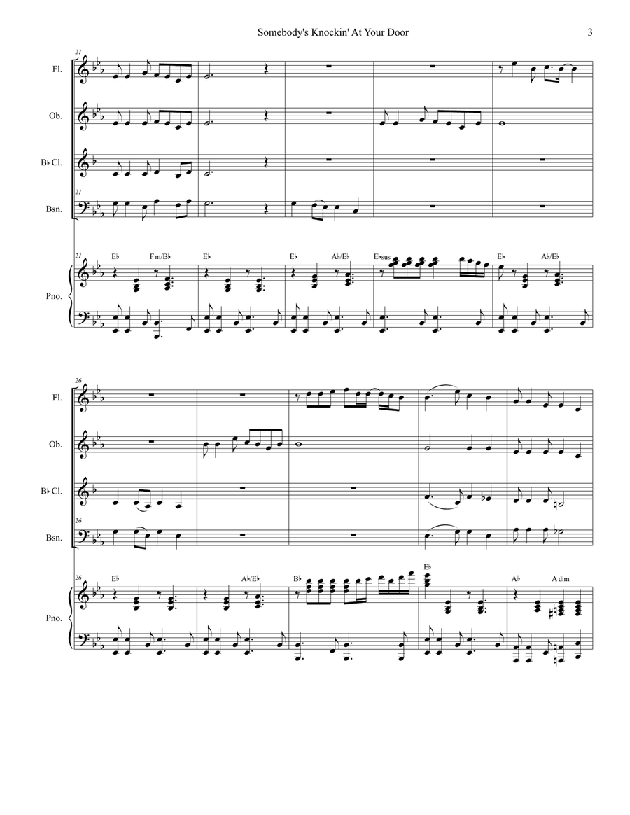 Somebody's Knockin' At Your Door (Woodwind Quartet and Piano) Woodwind Quartet scores gallery preview page 3