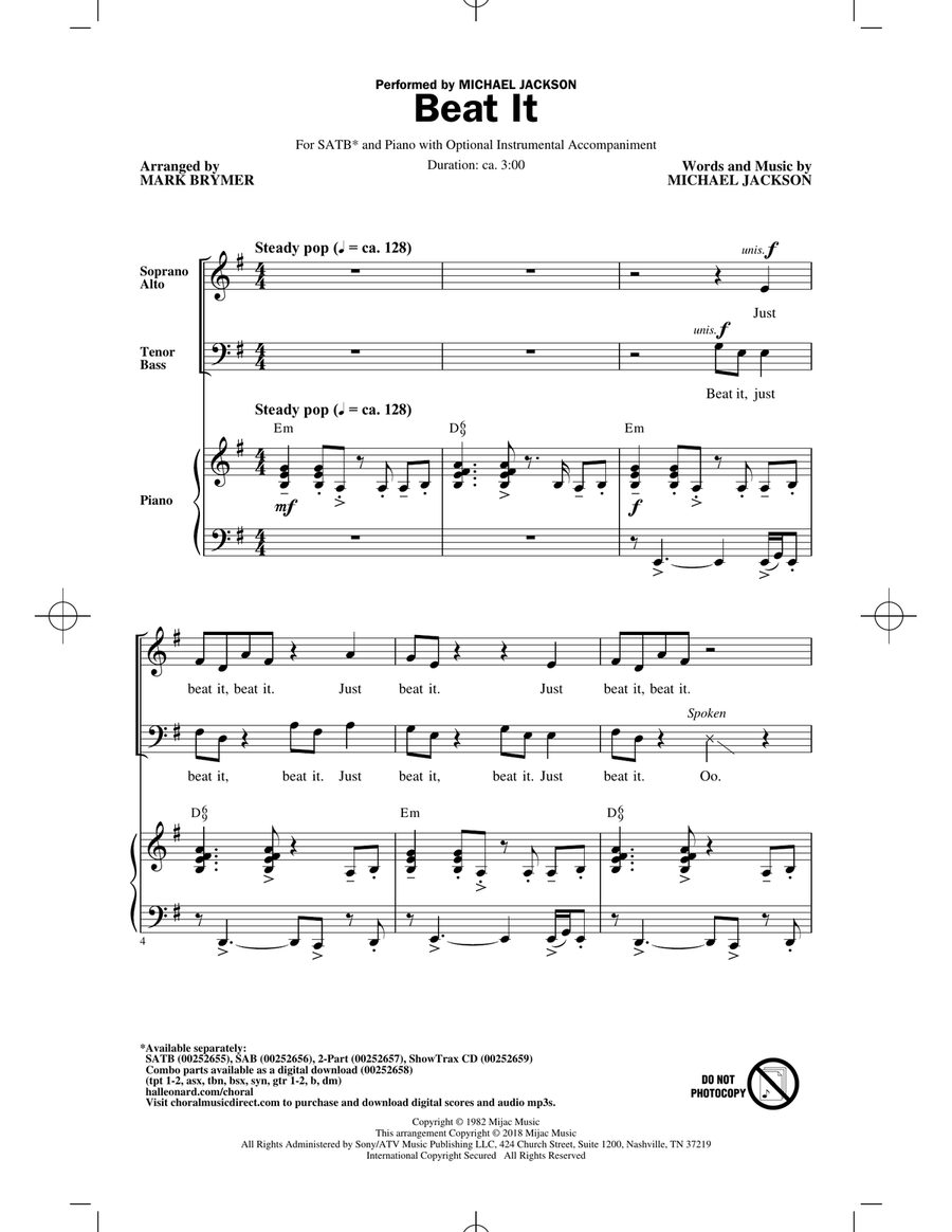 Beat It 4-Part scores gallery preview page 1