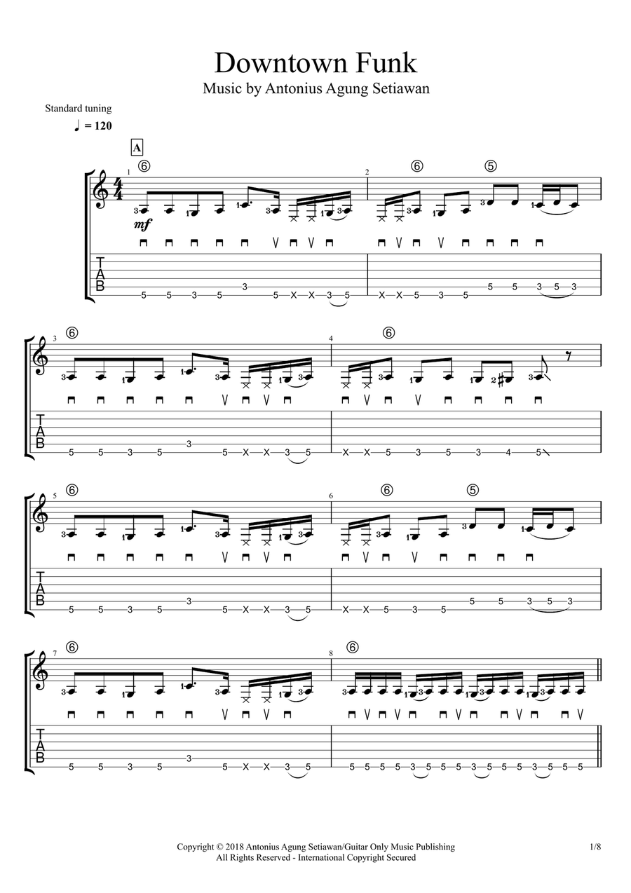 Downtown Funk (Solo Guitar Tablature) Guitar Tablature scores gallery preview page 1