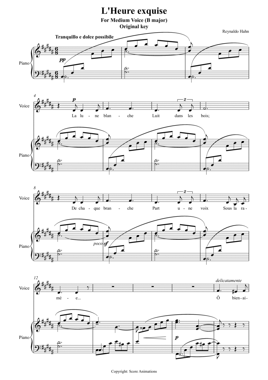 "L'heure exquise" for Medium Voice (B major)