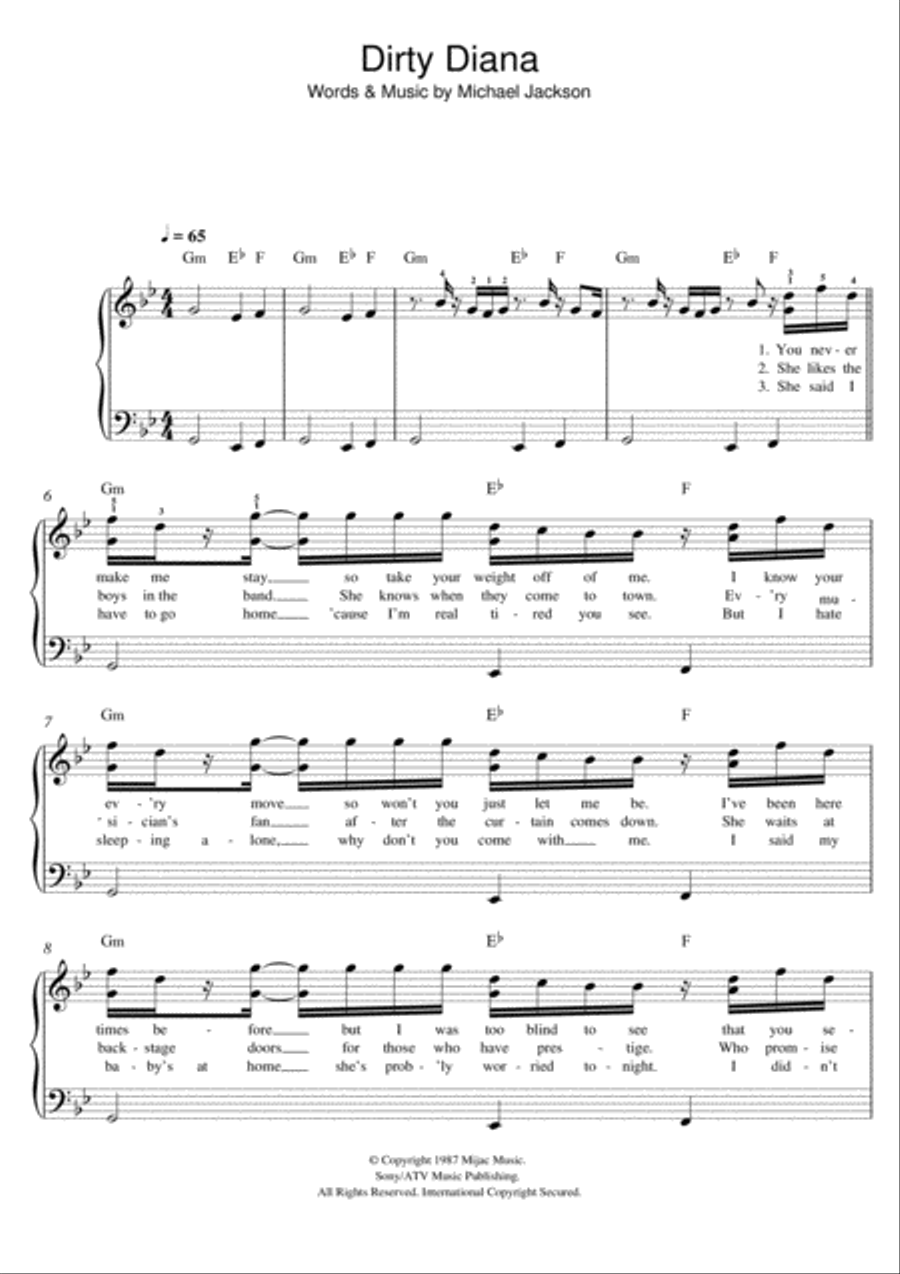 Dirty Diana Dirty Diana Easy Piano scores gallery preview page 1