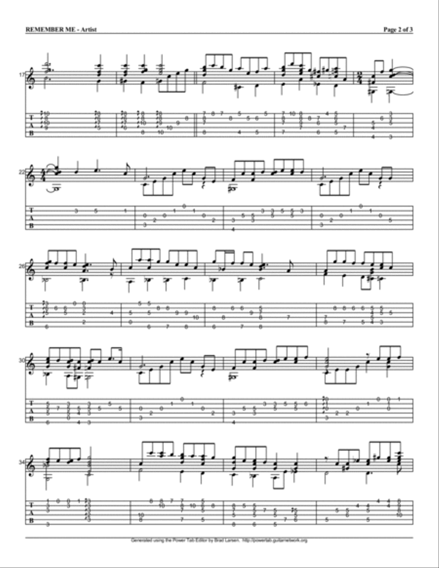 Remember Me (lullaby) Remember Me (lullaby) Electric Guitar scores gallery preview page 2