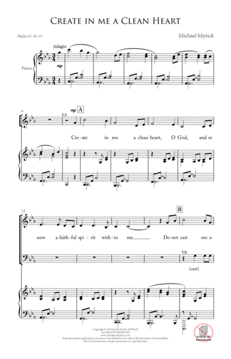 Create In Me a Clean Heart - SATB image number null