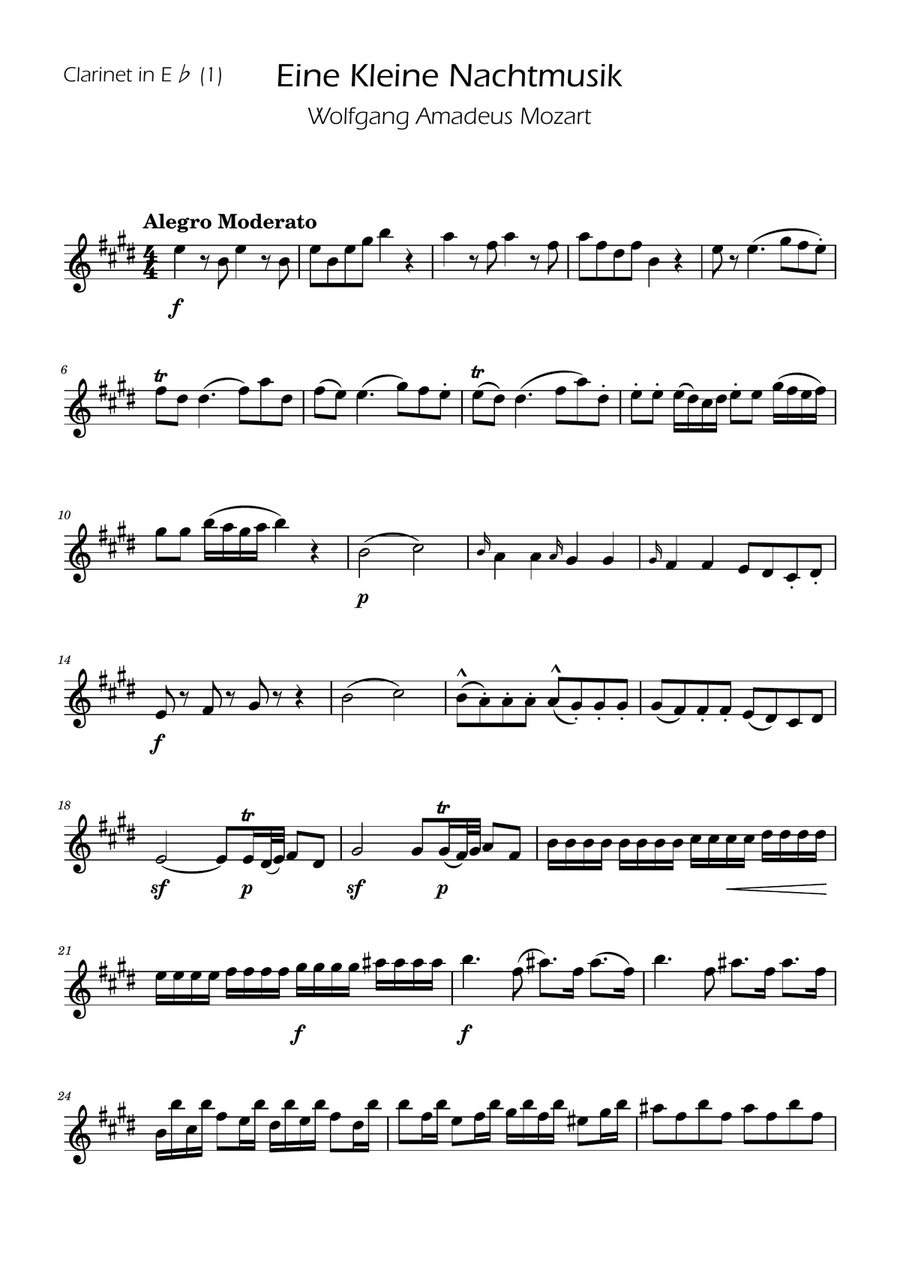 Mozart: Eine Kleine Nachtmusik (K.525) - Clarinet in Eb Solo