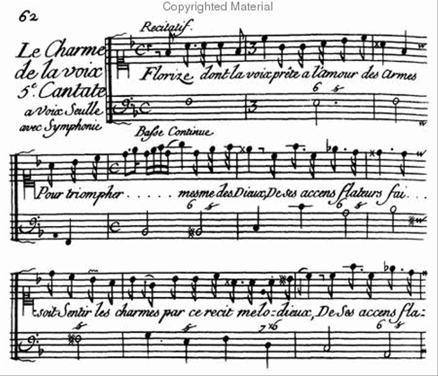 French cantatas or chamber music for one and two voices, with and without symphonie and with continuo bass. 7th book Soprano Voice scores gallery preview page 3