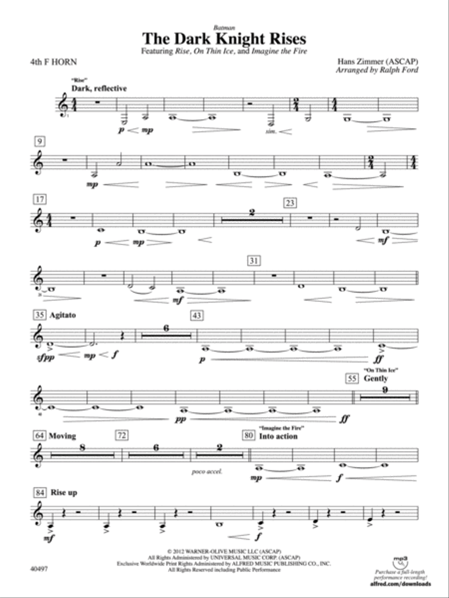 Batman: The Dark Knight Rises: 4th F Horn Full Orchestra scores gallery preview page 1