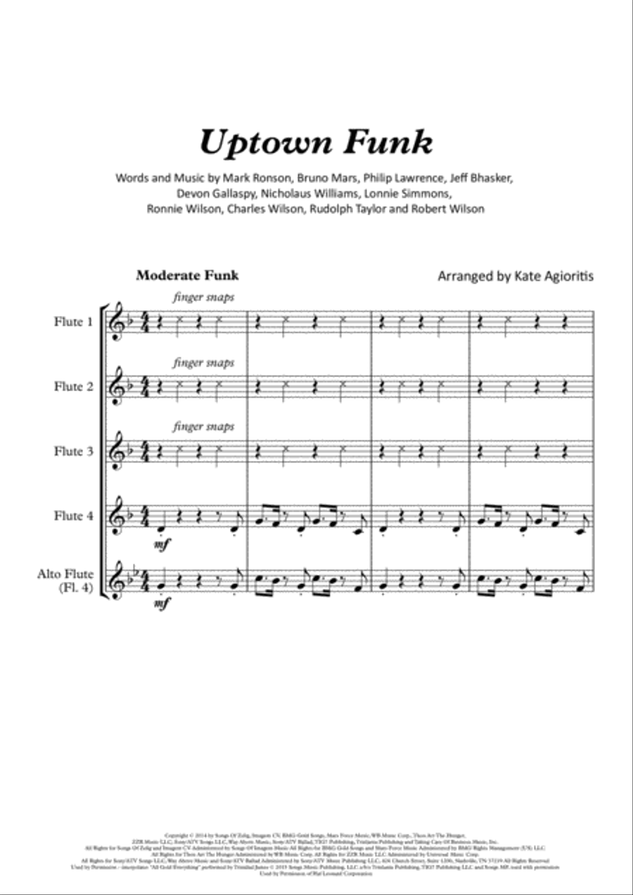 Uptown Funk Flute Quartet scores gallery preview page 2