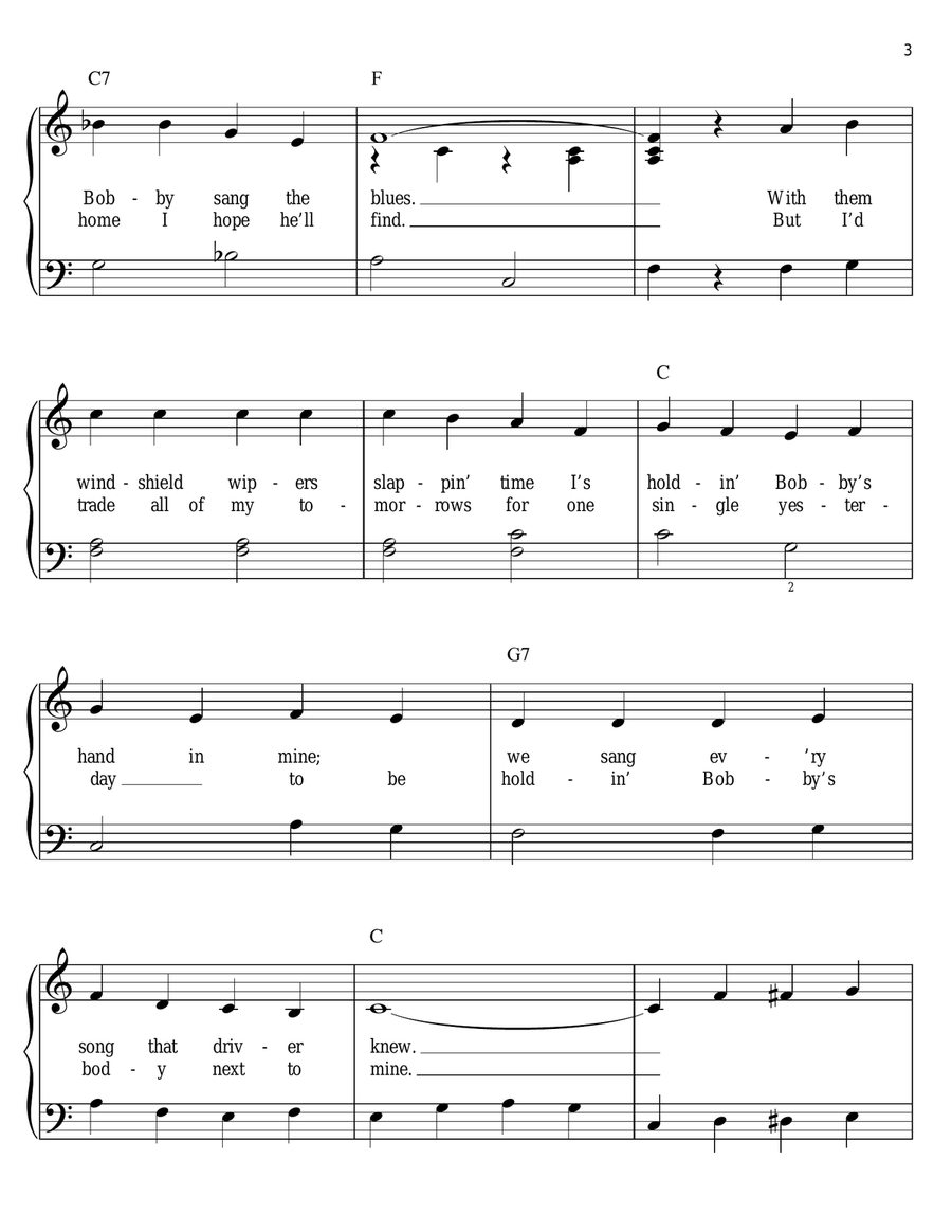 Me And Bobby McGee Me And Bobby McGee Easy Piano scores gallery preview page 3